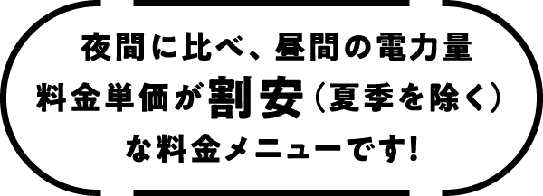 夜間に比べ、昼間の電力量料金単価が割安（夏季を除く）な料金メニューです！
