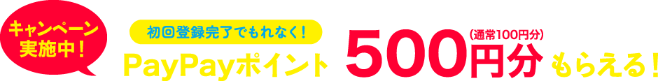 初回登録完了でもれなくPayPayポイント500円分もらえる！キャンペーン実施中！