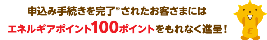 申込み手続きを完了※されたお客さまにはエネルギアポイント100ポイントをもれなく進呈！