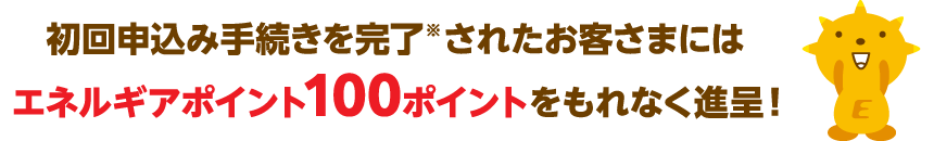 初回申込み手続きを完了※されたお客さまにはエネルギアポイント100ポイントをもれなく進呈！