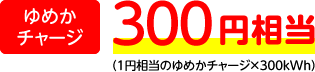 ゆめかチャージ：300円相当（1円相当のゆめかチャージ×300kWh）