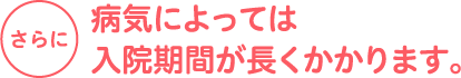 さらに病気によっては⼊院期間が⻑くかかります。